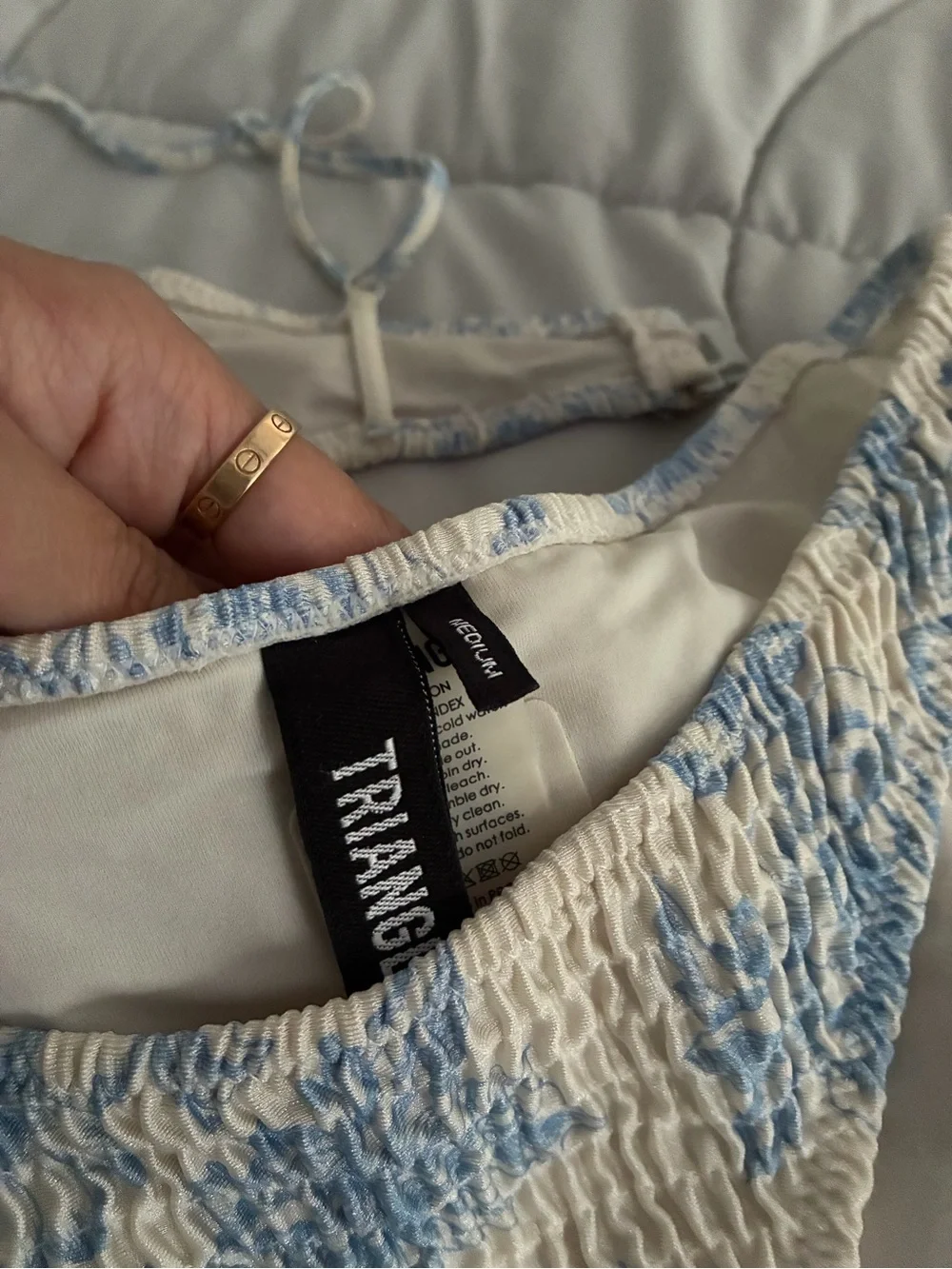 triangl swimwear White and Light Blue Smocked Bikini Set